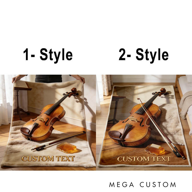 Personalized Musical Instrument Corner Violin Themed Soft Throw Blanket with Name Perfect for Music Lovers Birthday Anniversary Performance Gifts