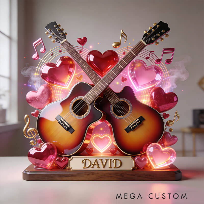 Personalized Heart-Shaped Guitar Desktop Figurine for Music Lovers Acrylic Plaque Gift for Room Music Studio
