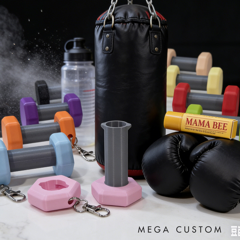 Personalized 3D Printed Dumbbell Key Chain Lip Balm Holder ChapStick Backpack Key Ring Gym Bag Sports Container Cute Fitness Workout Unique Creative Gift for Coach Trainer Gym Lover