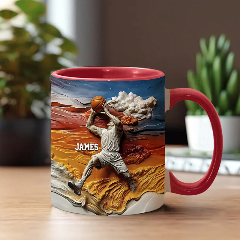 Personalized Basketball Accent Mug with Custom Name and Perfect Gift for Basketball Fans