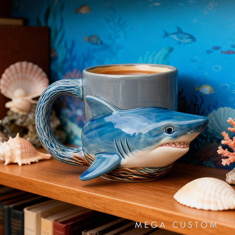 Ceramic Shark Mug - 3D Sculpted Marine Animal Coffee Cup