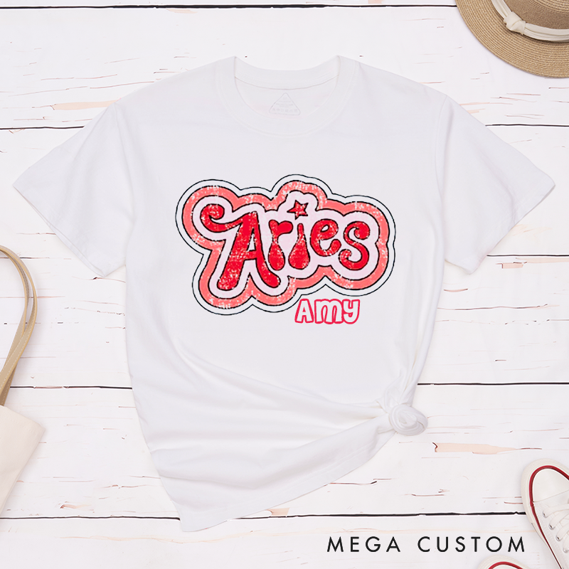 Personalized Aries Zodiac Classic T-Shirt Birthday Customized Gift Unisex Birth Sign Tee Unique Horoscope Shirt for Astrology Lovers Friend
