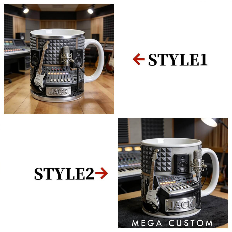 Personalized Music Studio Themed Electric Guitar Mug Custom Style and Name for Music Lovers for Room Music Studio