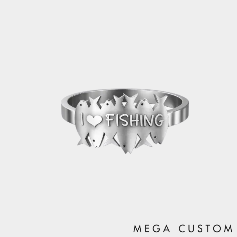 Personalized I Love Fishing & You Ring Engraved Romantic Gift for Anglers Fisherman's Surprise Present