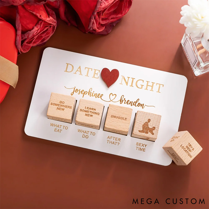 Personalized Couple 5 Pcs Wooden Date Night Dice Valentine's Day Gift for Husband Wife Boyfriend Girlfriend Date Night Ideas
