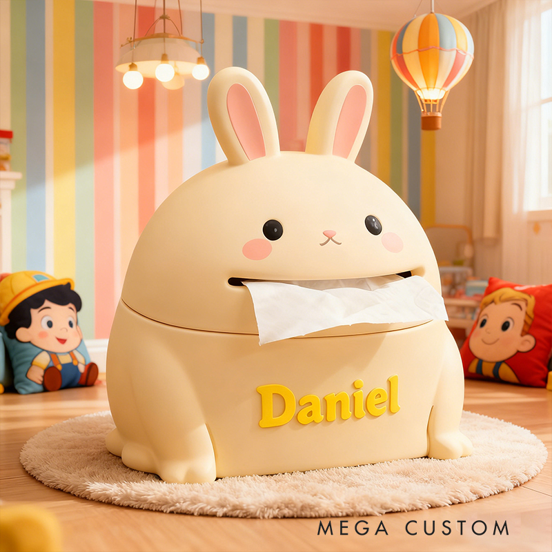 Personalized 3D Printed Rabbit Tissue Box Cover - Custom Name Nursery Decor