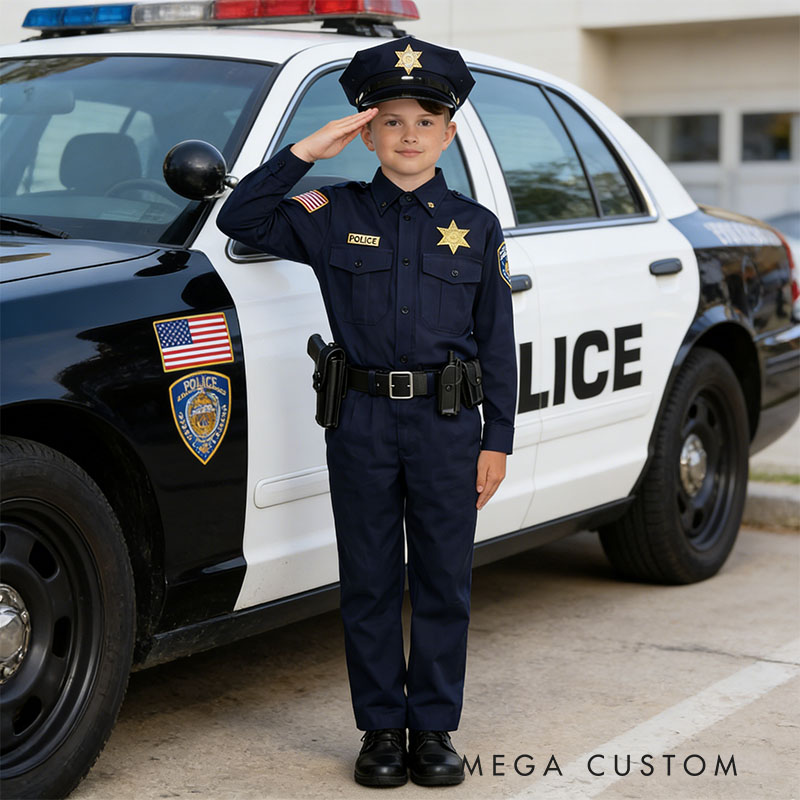 Personalized Kids Police with Hat Holiday Play Costume Kids Police Hat Embroidered Police Jacket