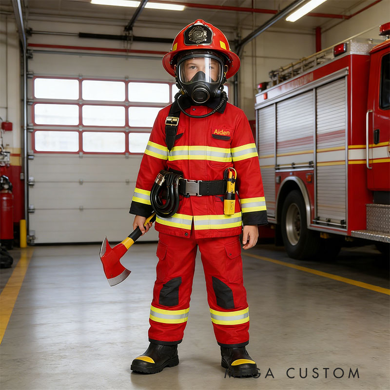 Personalized Kids Firefighter with Hat Holiday Play Costume Kids Firefighter Hat Embroidered Firefighter Clothing Set