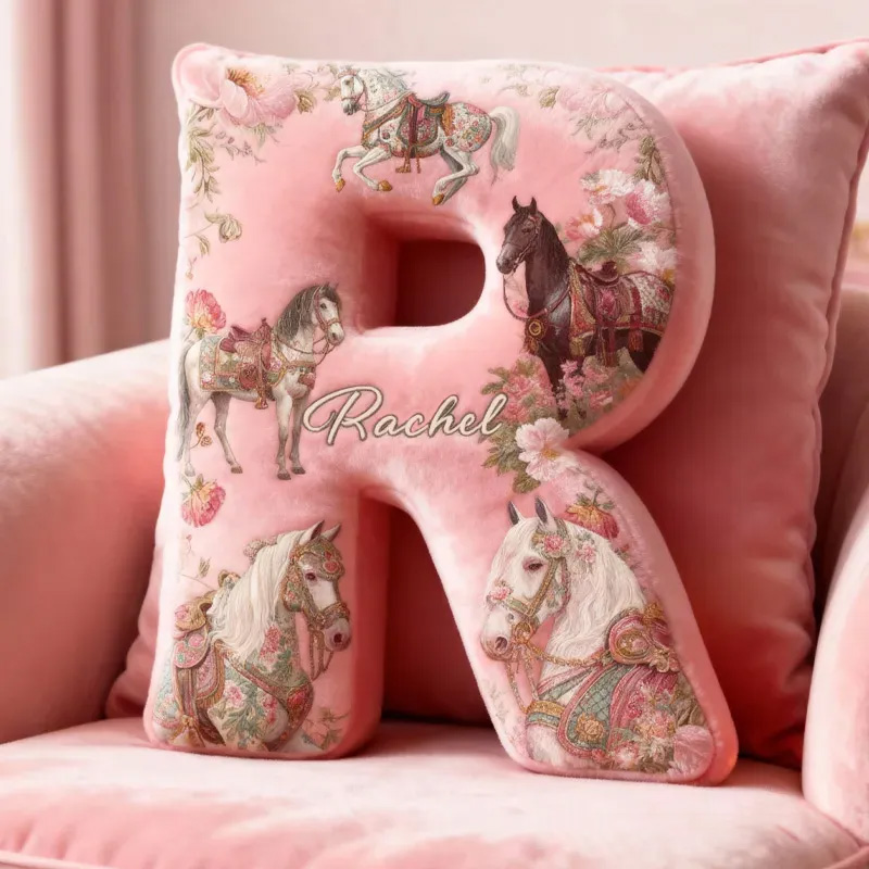 Personalized Riding Floral Letter Pillow Floral Horse Custom Name Festive Flower Decor with French Countryside Gifts for Family Graphic 3D Print for Riding Lovers Equestrian Lovers