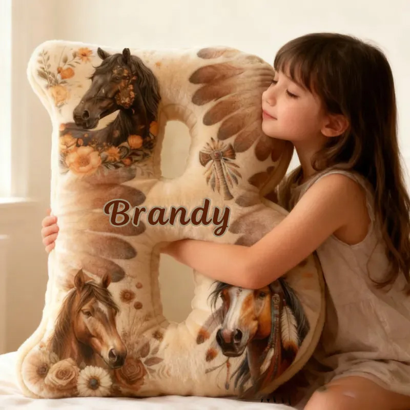 Personalized Equestrian Riding Chief Feather Letter Pillow Horse Custom Name Festive Flower Decor with French Countryside Gifts for Family Graphic 3D Print Riding Equestrian Lovers