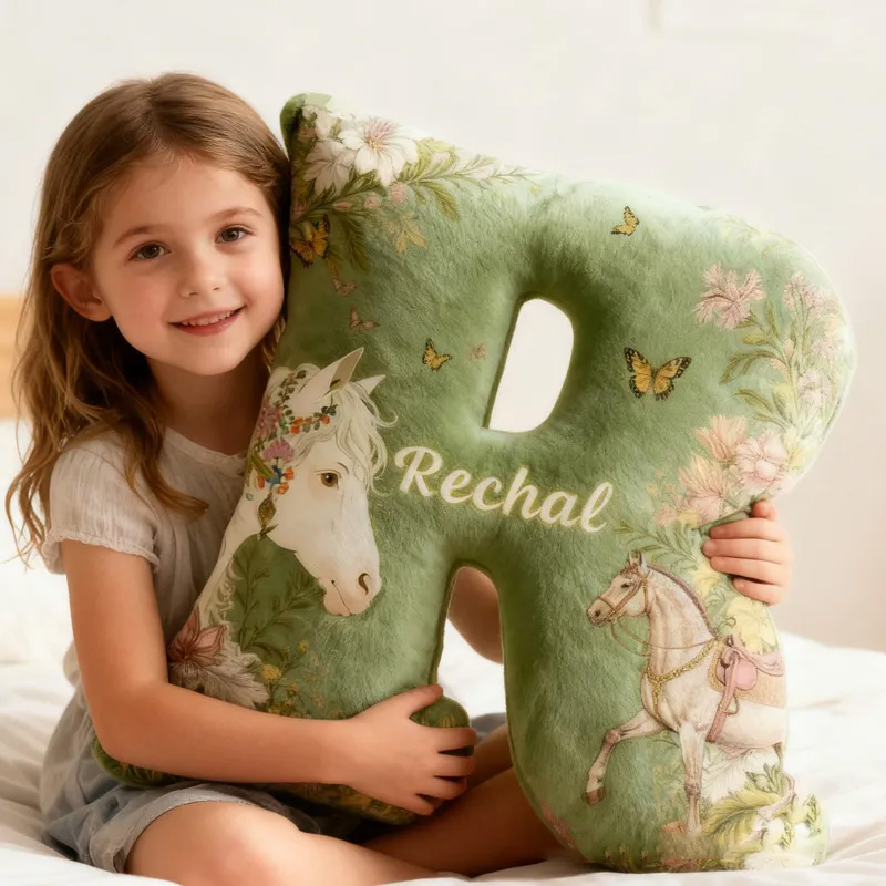 Personalized Equestrian Riding Floral Letter Pillow Floral Horse Custom Name Festive Flower Decor with French Countryside Gifts for Family Graphic 3D Print Riding Equestrian Lovers