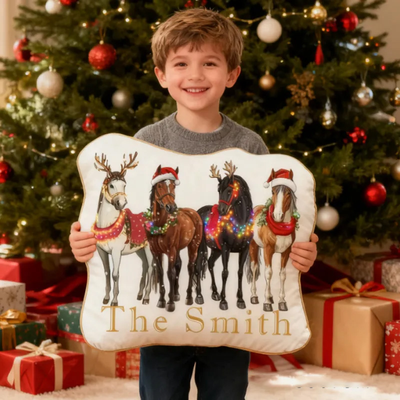 Personalized Festive Horse Graphic 3D Print Pillow Decor Equestrian Gifts Holiday Cheer  for Riding Lovers Soft and Funny Home Decor