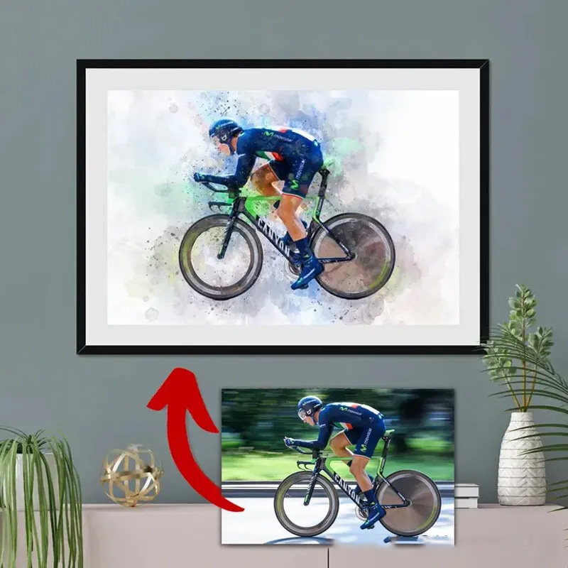 Personalized Bicycle Cartoon Portrait Watercolour Cyclist Gift Idea Cycling Present for Him