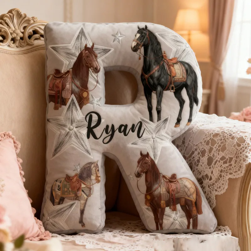 Personalized Riding Equestrian Star Letter Pillow Horse Custom Name Festive Decor with French Countryside Gifts for Family Graphic 3D Print for Riding Lovers Equestrian Lovers