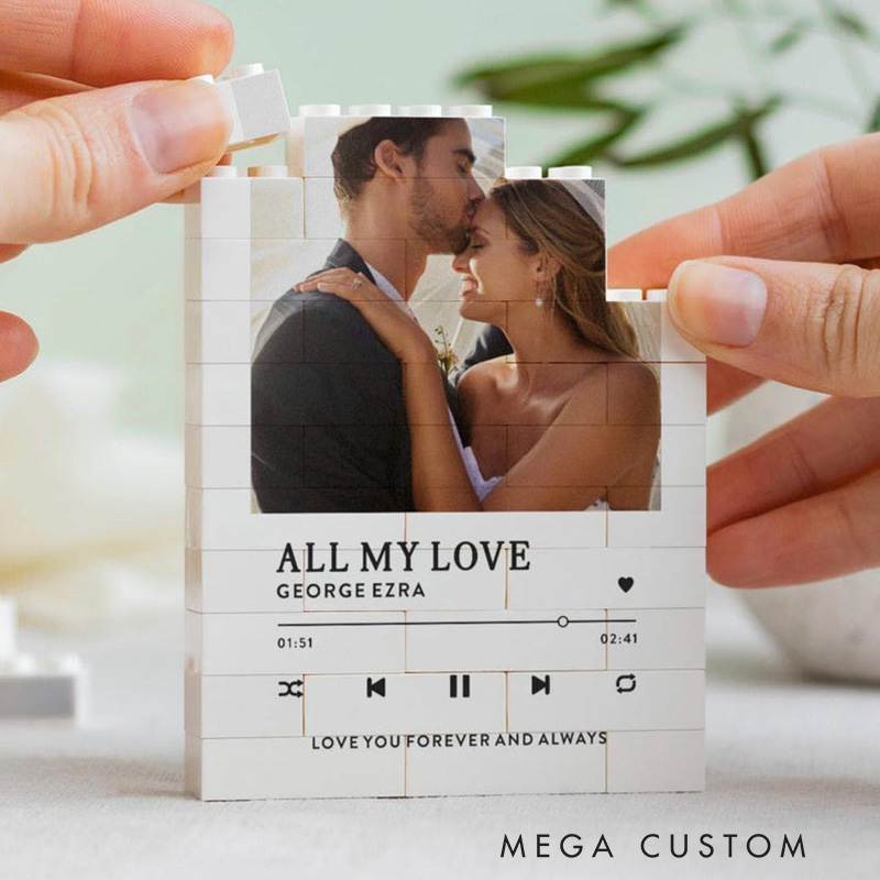 Personalized Wedding Music Gift for Couple All My Love Photo Building Block Keepsake Valentine's Day Anniversary Christmas Present Romantic Song Memory