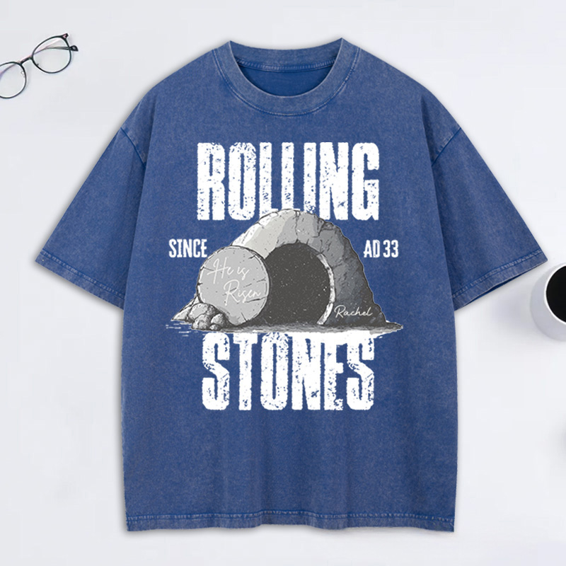 Personalized Rolling Stones Since AD33 Washed T-Shirt with Custom Name Christian Shirt Religious Christian Gift Easter Gift for Christians