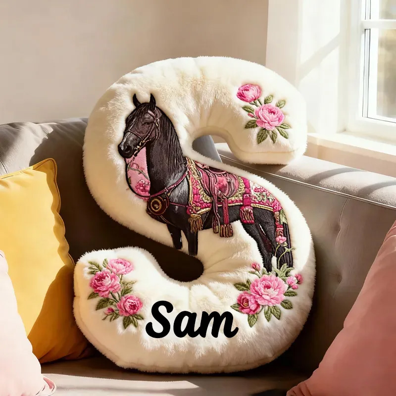 Personalized Riding Floral Letter Pillow Floral Horse Custom Name Festive Flower Decor with French Countryside Gifts for Family Graphic 3D Print Riding Lovers
