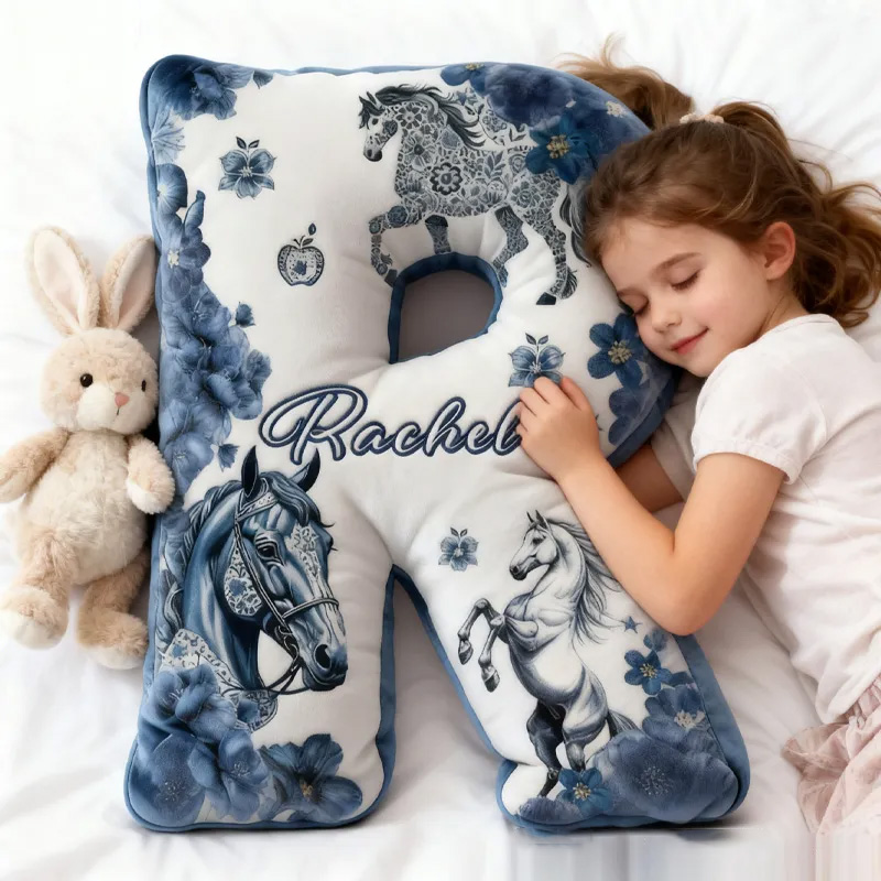 Personalized Riding Porcelain Floral Letter Pillow Floral Horse Custom Name Festive Flower Decor with French Countryside Gifts for Family Graphic 3D Print for Riding Lovers Equestrian Lovers