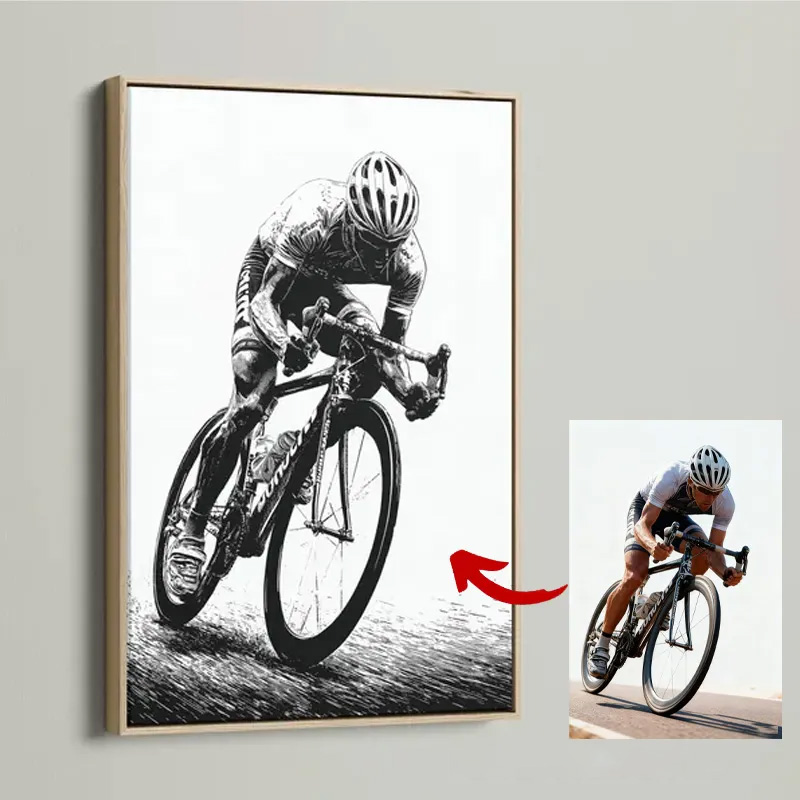 Personalized Bicycle Photo Portrait Bike Art Print Cycling Wall Decor Black and White Sports Artwork for Home Gym Athletic Gift for Him