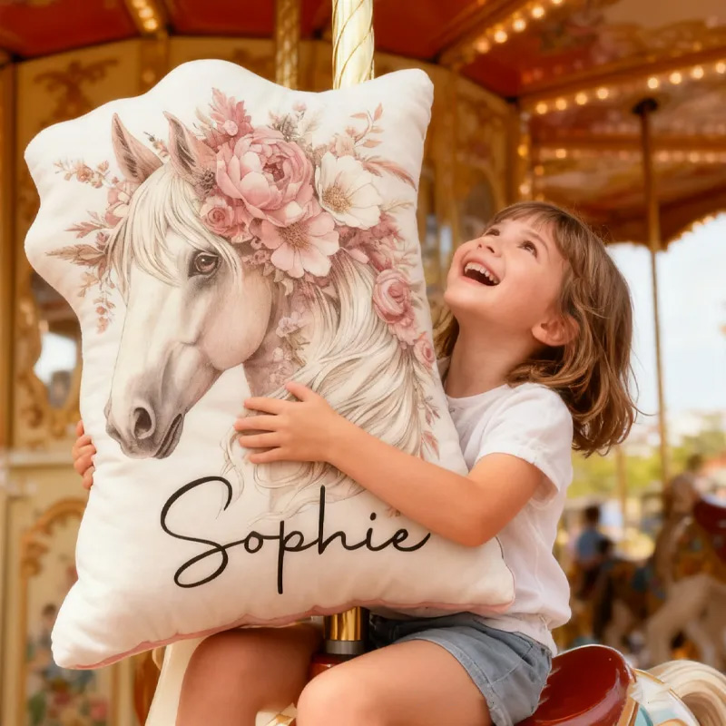 Personalized Floral Horse Graphic 3D Print Pillow Decor Equestrian Gifts for Riding Lovers Soft and Funny Home Decor