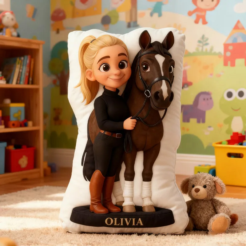 Personalized Horse and Rider Graphic 3D Print Pillow Decor Equestrian Gifts for Riding Lovers Soft and Funny Home Decor