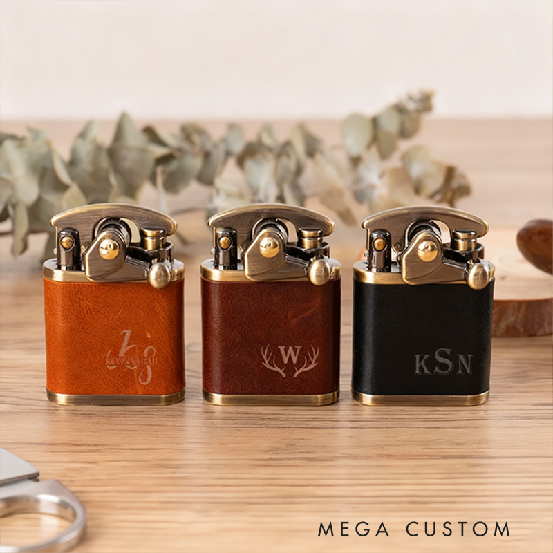 Personalized Engraved Leather Lighter for Men Groomsmen Wedding Valentine’s Day Gift for Boyfriend Dad Gift Anniversary Gift for Him