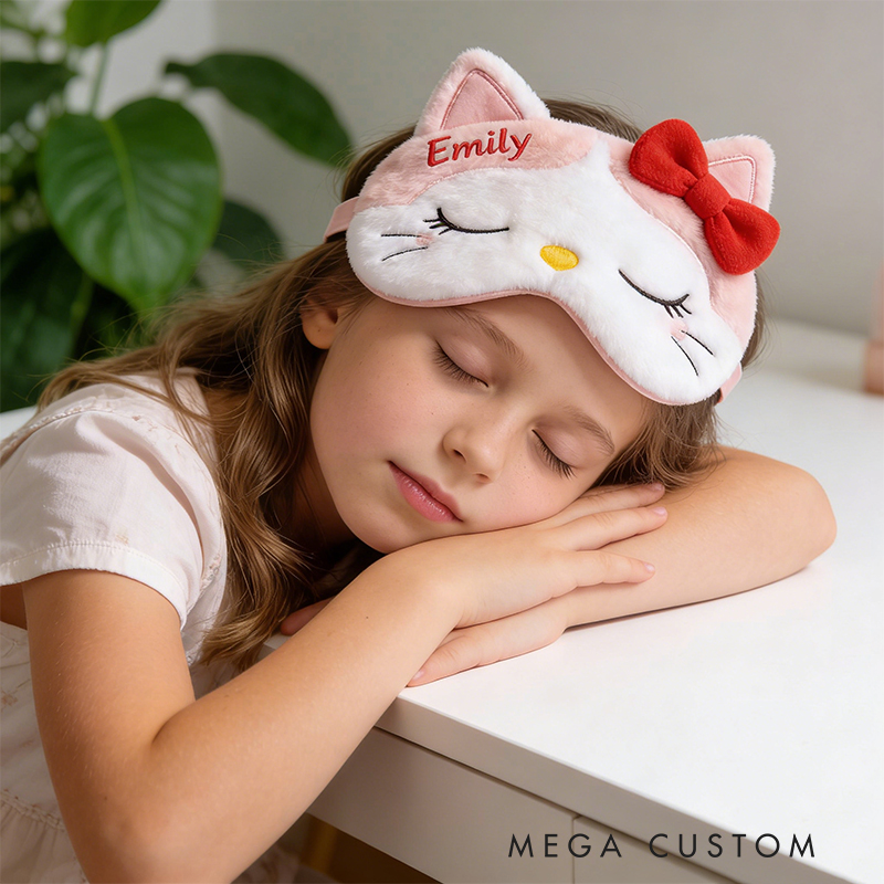 Personalized Whimsical Cat Sleep Eye Mask Custom Eye Cover Comfortable Gift for Children