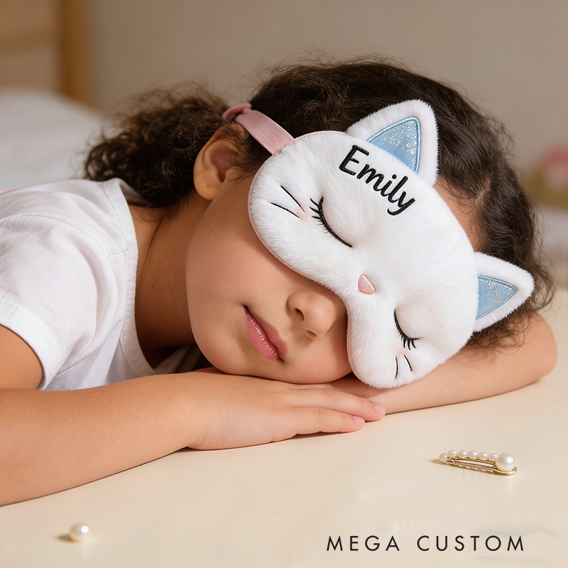 Personalized Whimsical Cat Sleep Eye Mask Custom Eye Cover Comfortable Gift for Children