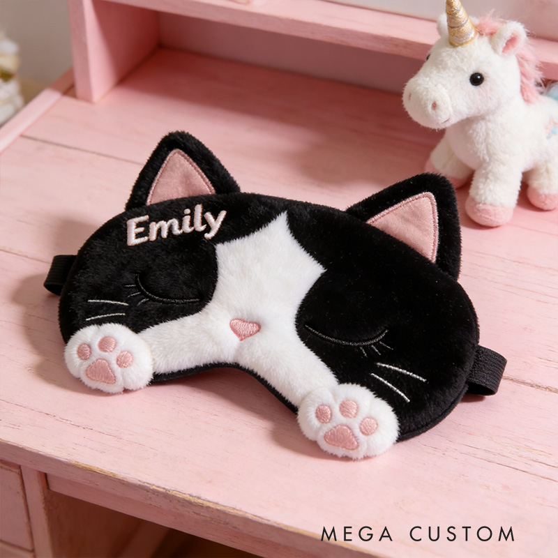 Personalized Whimsical Cat Sleep Eye Mask Custom Eye Cover Comfortable Gift for Children