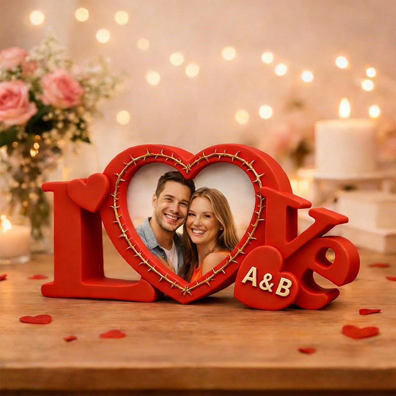 Personalized 3D Printable LOVE Photo Frame with Custom Names Wedding & Home Decor Anniversary Gift Valentines Day Gift Heart Picture Gift for Couples