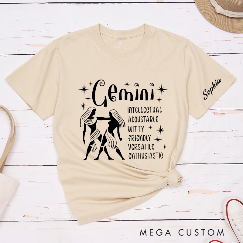 Personalized Sagittarius Zodiac T-Shirt Custom Name Astrology Star Sign Gift Unique Traits Independent Generous Caring Honest Tee