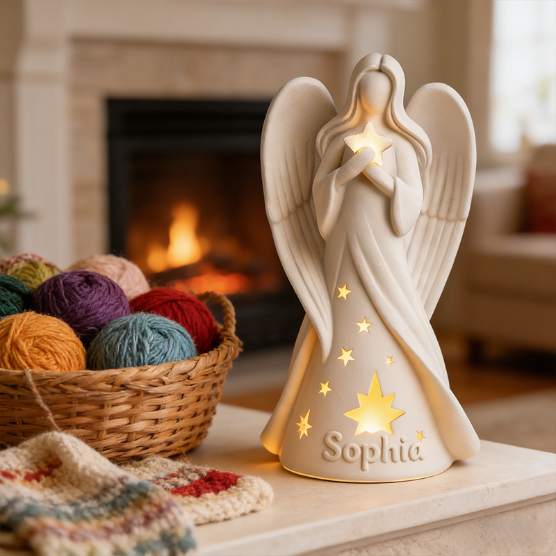 Personalized 3D Printed Christmas Guardian Angel Candle Holder with Custom Name Religious Home Decor Spiritual Gift Prayer Space Gift for Christians