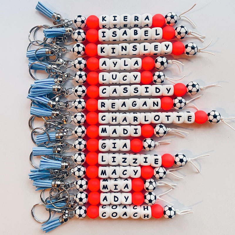 Personalized Sport Name Keychain Kids Sport Backpack Keychain Silicone Name Custom Name Keychain Soccer Football Volleyball Keychain
