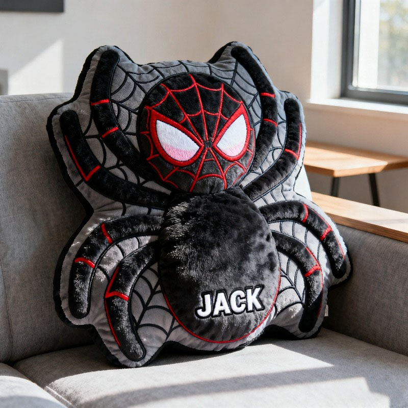 Personalized Spider Shaped Hero Movie Pillow Custom Name for Cartoon Lovers Christmas Birthday Party Gift for Kids and Movie Lovers