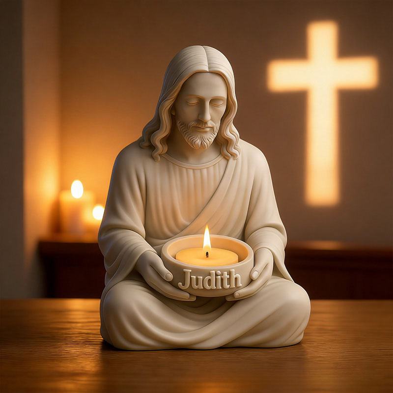 Personalized 3D Printable Jesus Tealight Candle Holder with Custom Name Christmas Decoration Christian Home Decor & Spiritual Gift Prayer Space Gift