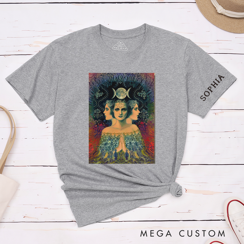 Personalized Triple Moon Goddess T-Shirt Classic Unisex Spiritual Custom Gift for Women and Men Unique Witchy Astrology Art Boho Clothing