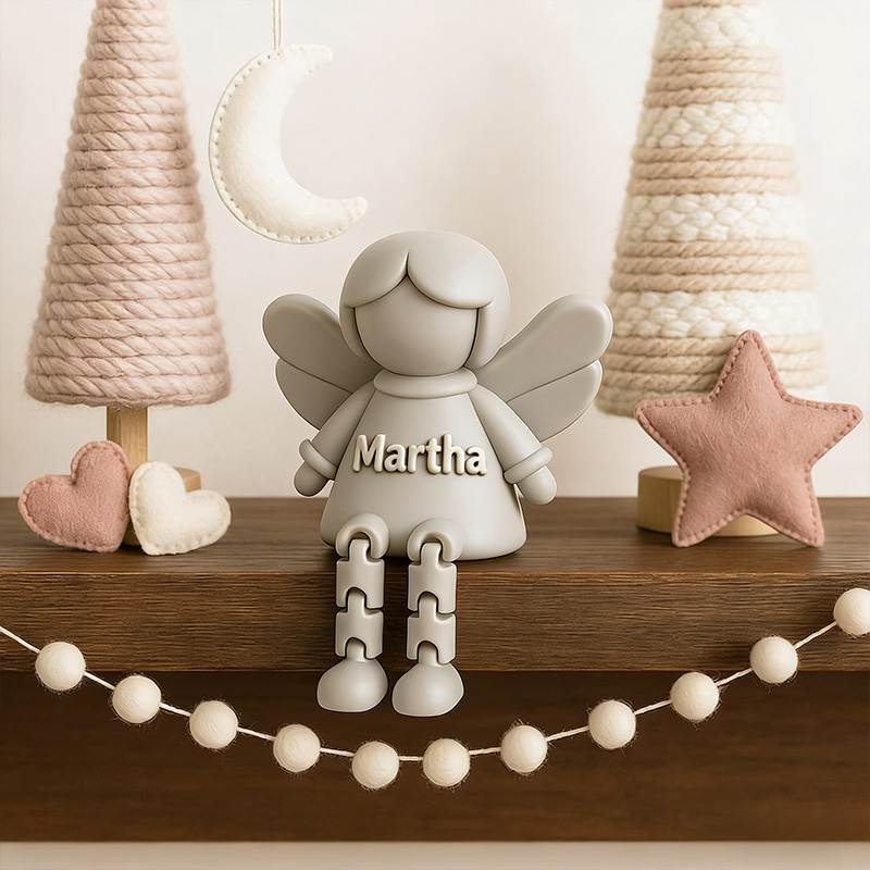 Personalized Guardian Angel 3D Printable Flexi Angel Figure with Custom Name Articulated Shelf Ornament Christian Home Decor for Girls
