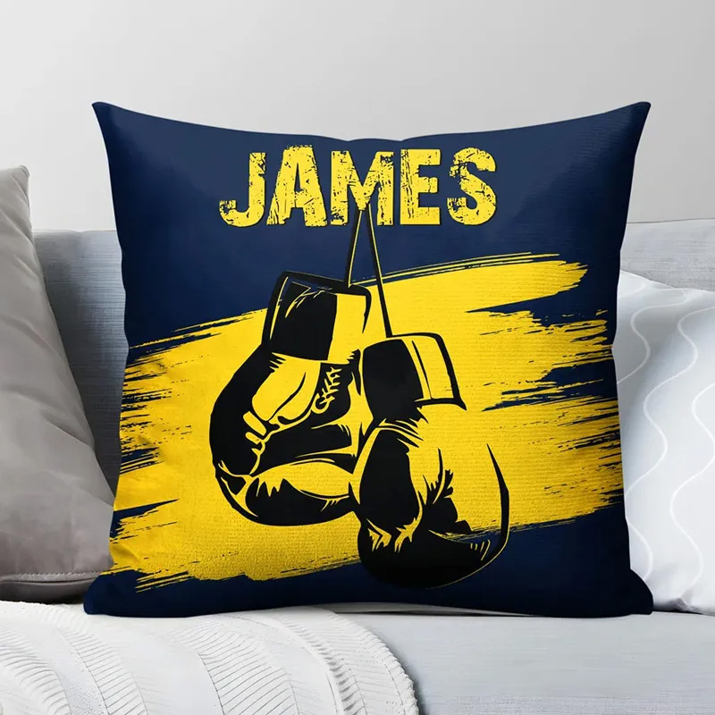 Personalized Multicolour Boxing Gloves Soft Pillow Cover with Name Home Decor Birthday Gift for Boxing Enthusiast Gym Lovers
