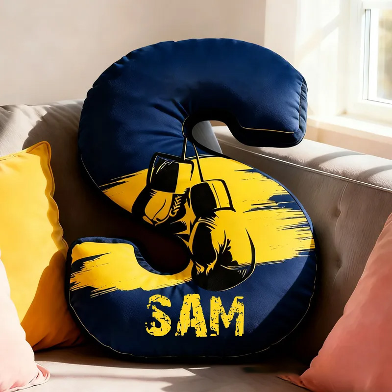Personalized Letter Pillow Graphic 3D Print Multicolour Boxing Gloves Funny Letter Pillow Custom Name Pillow Comfortable Christmas Decor for Gym Lovers