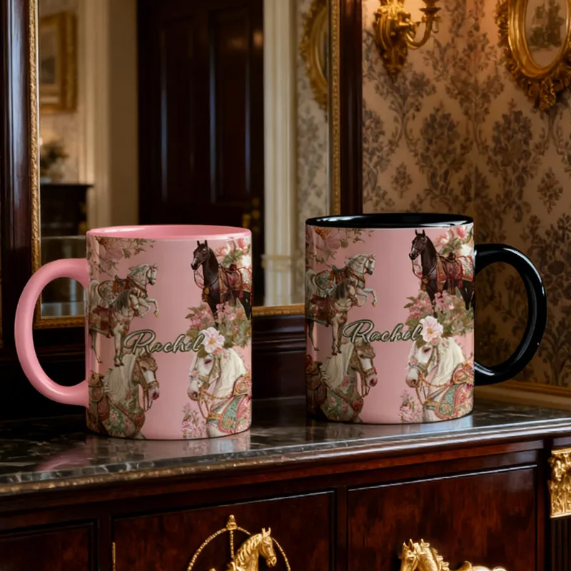 Personalized Riding Floral Mug French Countryside Gifts Coffee Cup Bicycle Tea Cup Riding Ceramic Mug Gift for Riding Lovers Equestrian Lovers