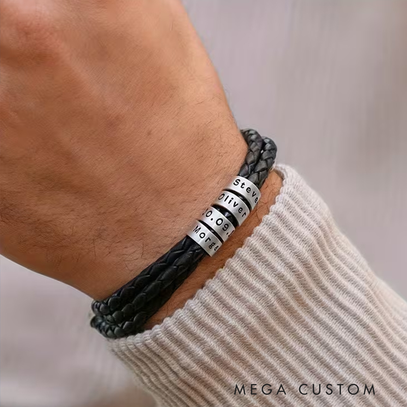 Personalized Dad Bracelet Custom With Kids Family Name Men’s Gifts Father’s Day Gifts Valentine’s Day Gifts Groomsmen Bracelets