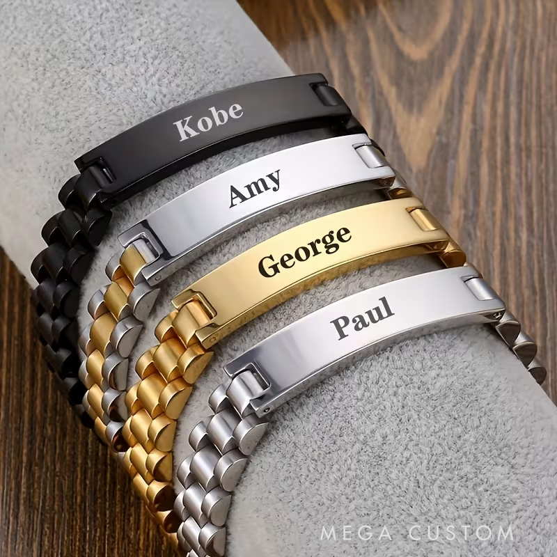 Personalized Bar Bracelet with Name Engraving Pendant Chain Men’s Gifts Father’s Day Valentine’s Day Gifts Groomsmen Bracelets