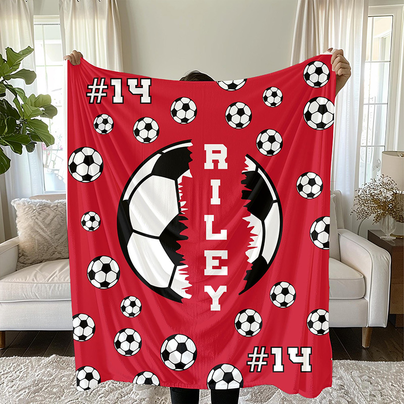Personalized Soccer Blanket with Custom Name and Number Design