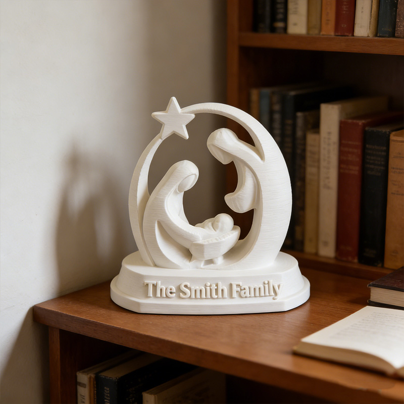 Personalized Holy Family Nativity Scene 3D Printed Christmas Decor with Family Name Christmas Home Decor Religious Gift for Christians