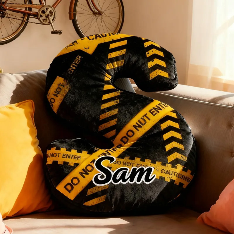 Personalized Cycling Caution Letter Pillow Graphic 3D Print Funny Letter Pillow Name Pillow Comfortable Travel Cushion for Bikers Riders Riding Lovers