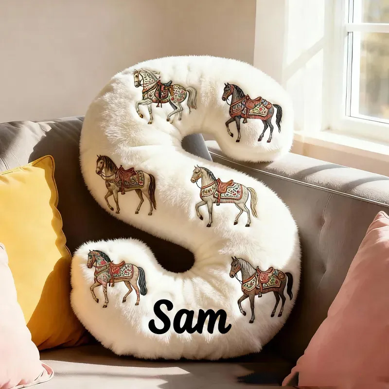 Personalized Riding Horse Letter Pillow Floral Horse Custom Name Festive Flower Decor with French Countryside Gifts for Family Graphic 3D Print Riding Lovers
