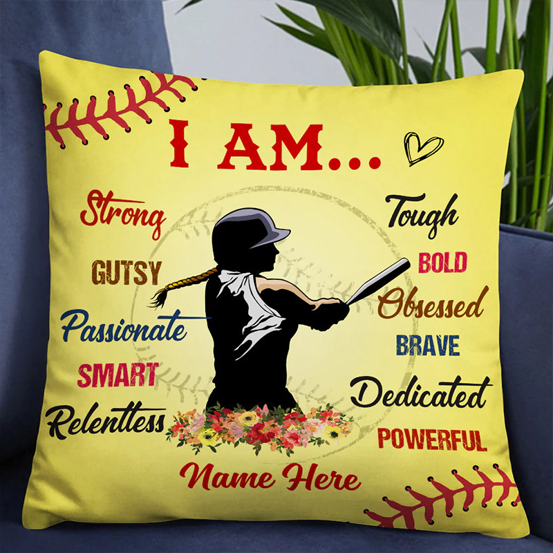 Personalized Softball Pillow with Inspiring Words and Custom Name