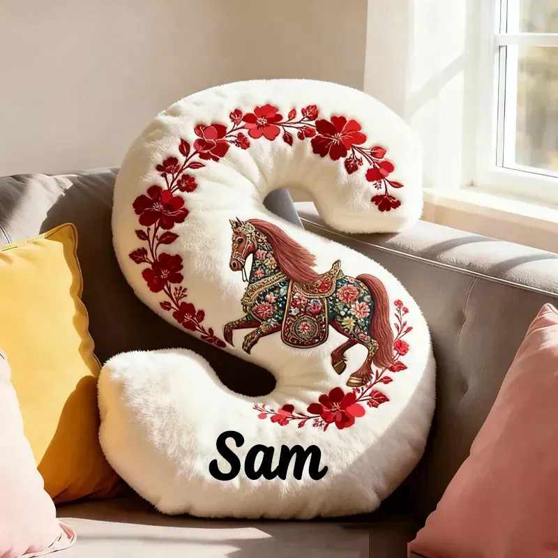 Personalized Riding Floral Horse Letter Pillow Floral Horse Custom Name Festive Flower Decor with French Countryside Gifts for Family Graphic 3D Print Riding Lovers
