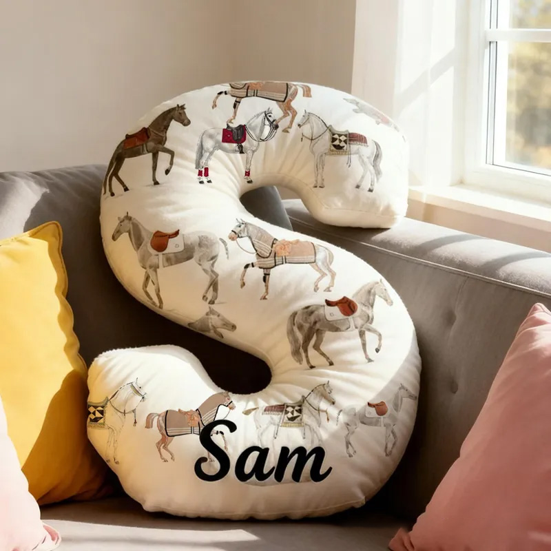 Personalized Riding Horse Letter Pillow Floral Horse Custom Name Festive Flower Decor with French Countryside Gifts for Family Graphic 3D Print Riding Lovers
