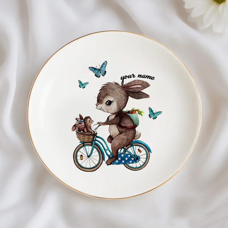 Personalized Bunny on a Bike Ring Dishes Jewelry Whimsical Bunny Dish Couple Valentine's Day Anniversary Gift for Outdoor Adventures Riding Cycling Biking Enthusiasts
